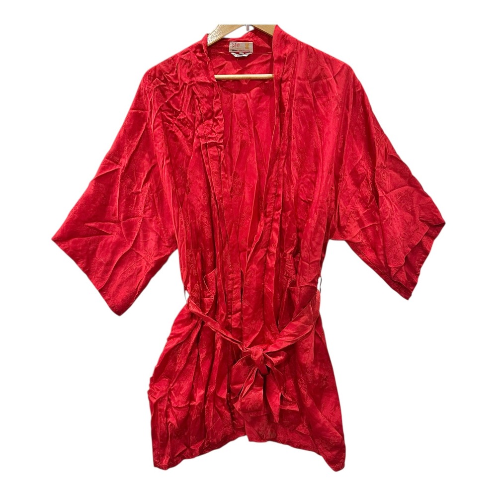 Vintage Longevity Women Red 100% Silk Robe Hangzhou China Floral Jacquard